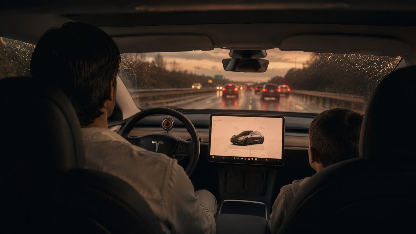 Abendliche Rückfahrt auf der Autobahn nach Hause