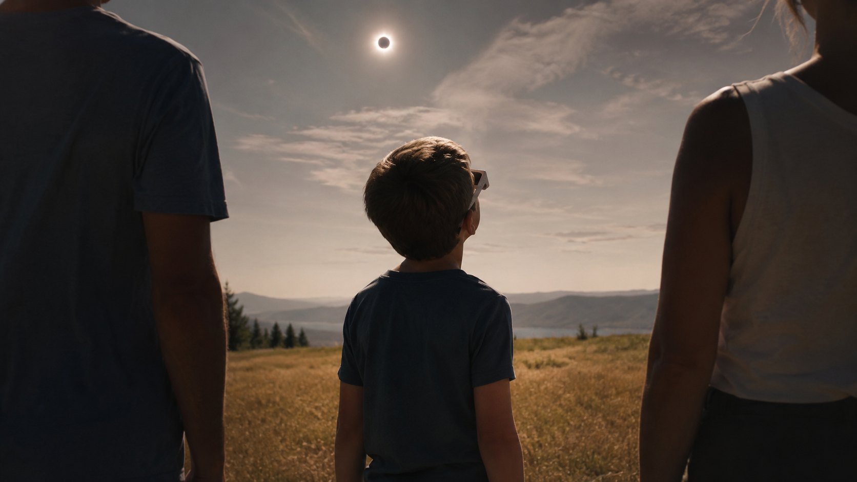 Mit geschenkter Finsternis-Brille in den Himmel schauen